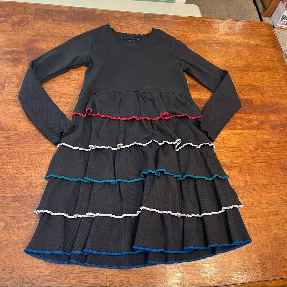 Hanna Andersson Black Kids Dress tiered Colorful Trim size 10